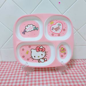 Sanrio Anime Hello Kitty Children Tableware Kawaii Dinner Plate Ladle Cups Bowl Dishes Baby Melamine Safe Feeding Sets Kids Gift