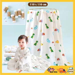 YOYOY 110*110cm Newborn Baby Muslin Swaddle Soft Blanket Selimut cute cartoon design kain bedung yoyoy house