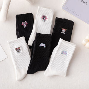 Kawaii Sanrio Kuromi Girls Anime Cinnamoroll System Sweet Mid-Tube Socks Women Pure Cotton Anti-Odor Casual Sockings