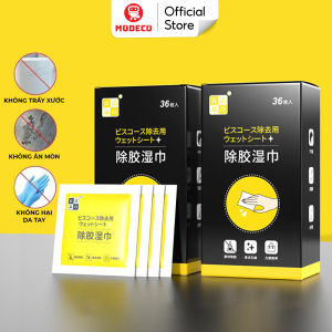 Hộp 36 Miếng Khăn Lau Tẩy Keo Đa Năng Modeco - Tẩy Bay Vết Keo Cứng Đầu Vết Dầu Mỡ Làm Sạch Cực Mạnh Không Gây Hại