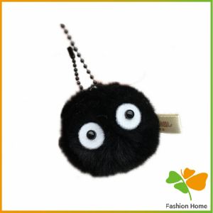 พวงกุญแจลูกปอมๆ ตุ๊กตา Hayao Miyazaki Spirited Away น่ารัก สีดํา นุ่มๆ pendant
