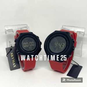 FREE GELANG - Jam Tangan Pasangan SKYMAX 1810 Tali Rubber Digital Waterproof Free Box & Baterai Cadangan