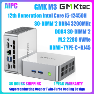 GMKtec M3 Intel Core i5-12450H Win11Pro DDR4 3200MHz NVMe SSD WiFi6 BT5.2 Triple Display Gaming Office Computer MINI PC