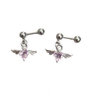 Lightweight Stainless Steel Heart With Wing Earrings Secure Post Design Ear Studs Fashion Gift for Women