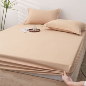 Dansunreve Washed Cotton Fitted Bedsheet Plain Single/Queen/King/Super King Bed Sheet Grey/Black/Green/Yellow/Coffee/Purple