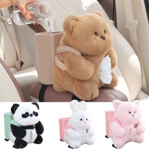 YOUTH HOME Removable 2-in-1 Car Tissue Box Elastic Straps Eye-covering Bear Auto Tissue Holder Multi-functional Space Saving Cute Car Trash Can Car Interior Decoration