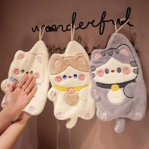 Coral Fleece Cat Hand Towel Tuala Gantung Serap Air for Kitchen Bathroom Home Decor