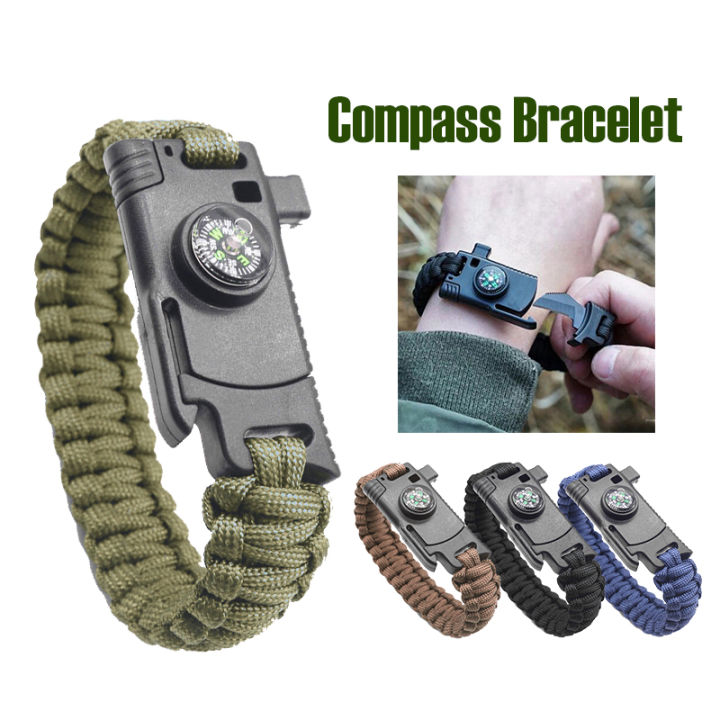 5 in 1 Outdoor Survival Bracelet Multi-function Tool Fire Starter & Compass  & Rope cutter & Paracord Camping Survival Emergency Buckle