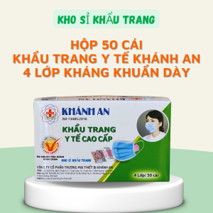 Hộp 50 cái khẩu trang y tế Khánh An 4 lớp kháng khuẩn dày hàng chính hãng công ty