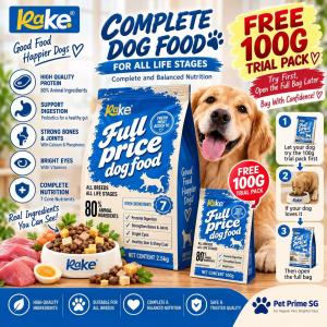 KAKE Complete Dog Food 2.5KG + FREE 100G Trial | 80% Animal Raw Materials | Chicken Duck & Egg | All Life Stages