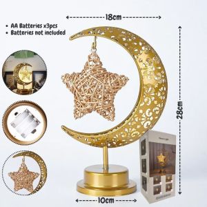 [SG Seller] Hari Raya Crescent Moon Table Lamp LED Star Glass Ball Light  Islamic Ramadan Home Decor