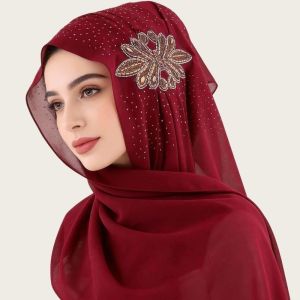 K0Y9VB4G Sang trọng nhẹ nhàng Khăn hijab voan Lấp lánh Trang trí hoa bằng đá pha lê Khăn trùm đầu đính sequin Lấp lánh Thoáng khí Khăn quàng cổ dài Trang phục hàng ngày
