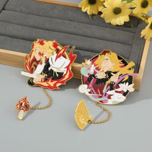 Anime Demon Slayer Brooch Cosplay Figure Rengoku Kyoujurou Douma Badge Enamel Tassel Pendant Brooch Jewelry Accessories Gifts