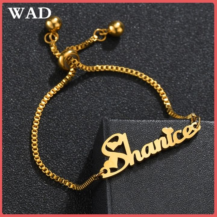 Custom Name Box Chain Bracelet Stainless Steel Bangle