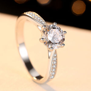 925 Sterling Silver Diamond Ring Classic 1 Carat Moissanite Six Claw Finger Band Ring Womens Wedding Engagement Promise Jewelry