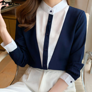 AFEG new style long-sleeved color matching casual temperament shirt for women
