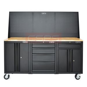 Bộ 3 Tủ dụng cụ CSPS 183cm màu đen mặt ván gỗ kèm vách lưới - 05 hộc kéo