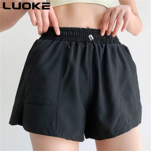 Luoke Sport Shorts for Women Spring/Summer Quick Dried Yoga Shorts Womens Yoga Fitness Running Pants Mesh Spliced Running Sports Belt Pocket Elastic Triple Pants