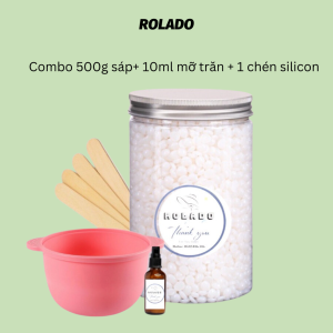 [CHE TÊN] Combo 100g Sáp Trong Suốt Siêu Bám Lông+ 10ml serum+ Chén Silicone Nấu Sáp Wax Lông Chống Dính ROLADO Tặng Que