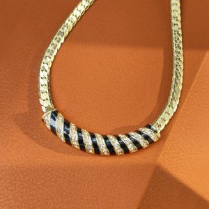 MAYNN Black Gold Embedded Stripe Necklace Choker Chain Geometric Style Snake Chain Clavicle Classic Zircon Vintage Necklace Women Girls
