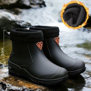 New Men Short Rain Boots Urban Water Boots Non-slip Wear-resistant Wading Boots Mens Trendy Lightweight Waterproof Rubber Shoes
