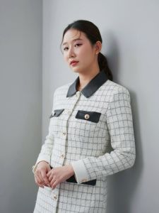 MG218-1025 : มินิเดรส Check Boucle Long Sleeve Dress