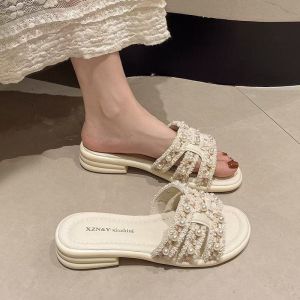 [Free Shipping] Thick-Soled Pearl Sandals For Women 2026 New Fashion Soft-Soled Beach Sandals