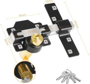 Barn Door Lock Fence Gate Lock Double Sided Gate Latch Door Lock for Wooden Gate Supplied with 5 Keys Work with 2.75" Wooden Gate Suitable for Right & Left Door