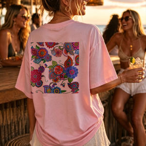 [Local Stock] HBESTY  Crew Neck Floral Print T Shirt with Colorful Paisley Pattern Short Sleeve Blouse Funny Outdoors High Quality Cotton Short-sleev