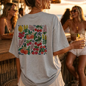 [Local Stock] HBESTY  Fruit Print Crewneck Short Sleeve T-Shirt for Women Casual Summer Top Funny Outdoors High Quality Cotton Short-sleev Casual Tees