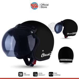 Helm Bogo Dewasa Retro Classic SNI Cat Garis Kaca Bobo Bkn JPN INK JPX RSV KYT Helem Pria Wanita Black Hitam Doff