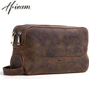 Hiram Genuine Leather Toiletry Bag Cosmetic Bag with Large Capacity Cosmetic Bags for Men Travel Portable Pouch Zipper Bags