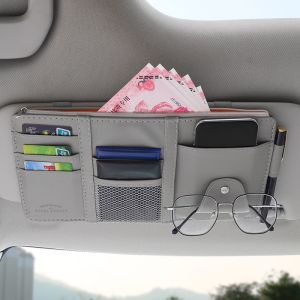 MLADEN Car Sun Visor Storage Bag Multi-functional PU Card Holder Driving License Glasses Clip Organizer