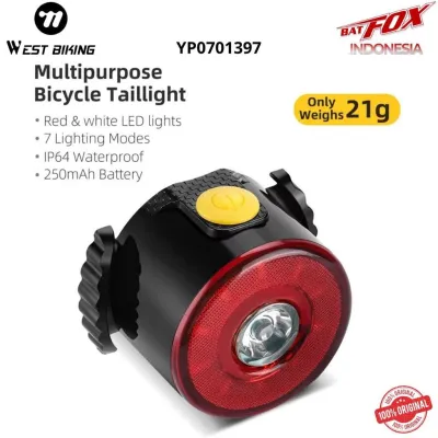 WEST BIKING 397 Lampu Belakang Sepeda Portabel - LED Tahan Air Pengisian Daya USB 7 Mode untuk Sepeda Gunung & Jalan Raya Terang Peringatan Keselamatan Portable Bike Tail Light - LED Waterproof USB Charging for Mountain & Road Bikes YP0701397