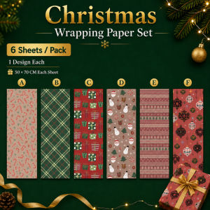 Christmas Wrapping Paper Set 6 Assorted Festive Designs 50x70cm Gift Wrapper Sheets for Xmas Presents Family Gifts Kids Gifts Secret Santa Holiday Party DIY Gift Packing Gift Box Packaging and Christmas Decor