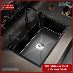 --OKLIFE. SG-- BLACK Kitchen Nano Sink Single Sink 304 Stainless Steel Household Sink Topmount &Undermount Kitchen Sink