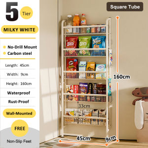 LivinEase 5 Tiers No Drilling Multi-Layer Wall Mount Kitchen Organizer - Adhesive Suction Cup Installation Space Saving Storage Rack for Utensils & Spices