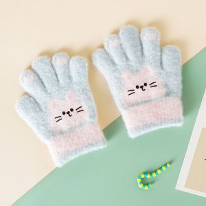 MINIFELE 262 Cute Cat Childrens Gloves Thickened Warm Plush Gloves  Boys and Girls Cold-proof Glove Autumn and Winter