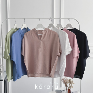KORARU Atasan Blouse Wanita Korean Style Bahan Polo Linen Batwing Vneck Shirt Baju Fashion Kekinian Adem Terbaru Grosir Pakaian Lengan Pendek