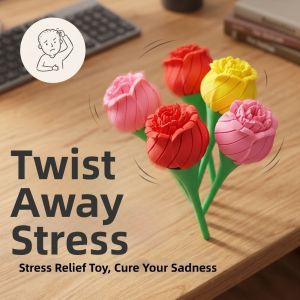 ZYJC Bloom Flower 3D Printed Twist Rose Novelty Gift Romantic Rotatable Fidget Rose Ornament Portable Deformable Fidget Sensory Rose Office Desk