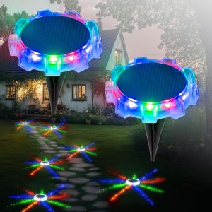 Outdoor Solar Light For Yard Waterproof LED Garden Decor Ground Pathway Lighting Warm White RGB Color Changing Wall Mount Lamp Four Modes Auto On Off Landscape