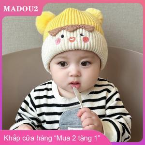 [COD] MADOU2 Mùa thu và mùa đông bé dệt kim Mũ đôi bóng len mũ bé trai gấu ấm Mũ Nữ bé dễ thương mũ áo thun Mũ hoạt hình