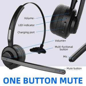 Tebe ENC Noise Reduction Bluetooth 5.2 Office Headphones with Stand Holder Mono Mic Headset Wireless Over Ear Earpiece for Call