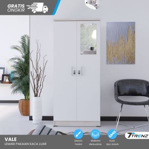 Trenz Furniture - Lemari pakaian 2 pintu Series Kaca Luar Lemari Baju Minimalis Aesthetic Penyimpanan Baju dan Celana Lemari Baju Kaca Luar Lemari Minimalis Lemari Anak Kos Lemari Hemat Ruang Series Vale Furniture Minimalis Hemat Ruang Terbaik