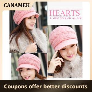 【 CANAMEK 】 Women Knitted Hat Winter Warm Knitted Baggy Beret Beanie Hat Ski Hat