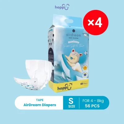[Carton] HOPPI Airdream Diapers - Tape × 4 (NB66s / S56s / M48s / L40s)