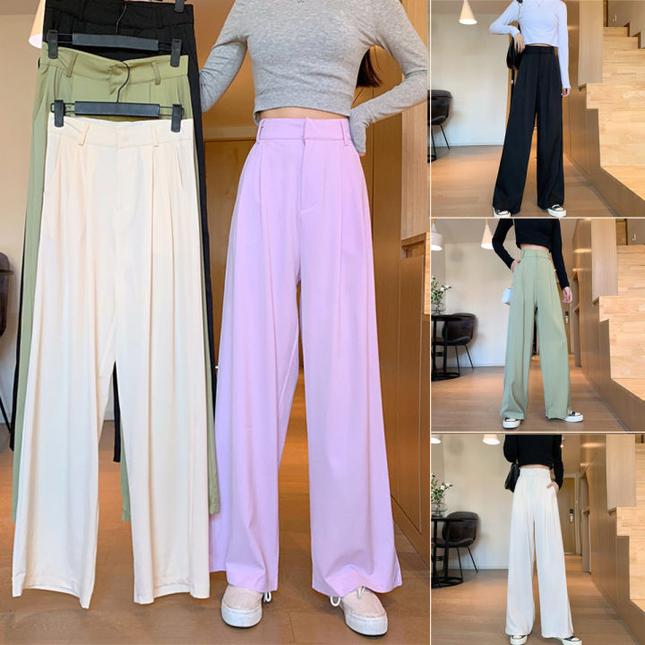 Free shipping)High Waist Suit Pants for Women New style Drape Straight Loose  Plain Soft Wide Leg Trousers for Women Plus size