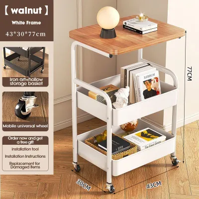 Heavy Duty Rolling Cart with Wheels Mobile Side Table Living Room Coffee Table Sofa Caddy Storage Rack Trolley with Lockable Casters Multifunctional Small Table for Bedroom Kitchen Home