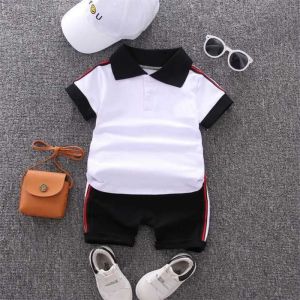 Anak anak Anak laki laki Kaos polo leher kerah Celana pendek Musim panas Kapas Baju Katun Pakaian Setelan