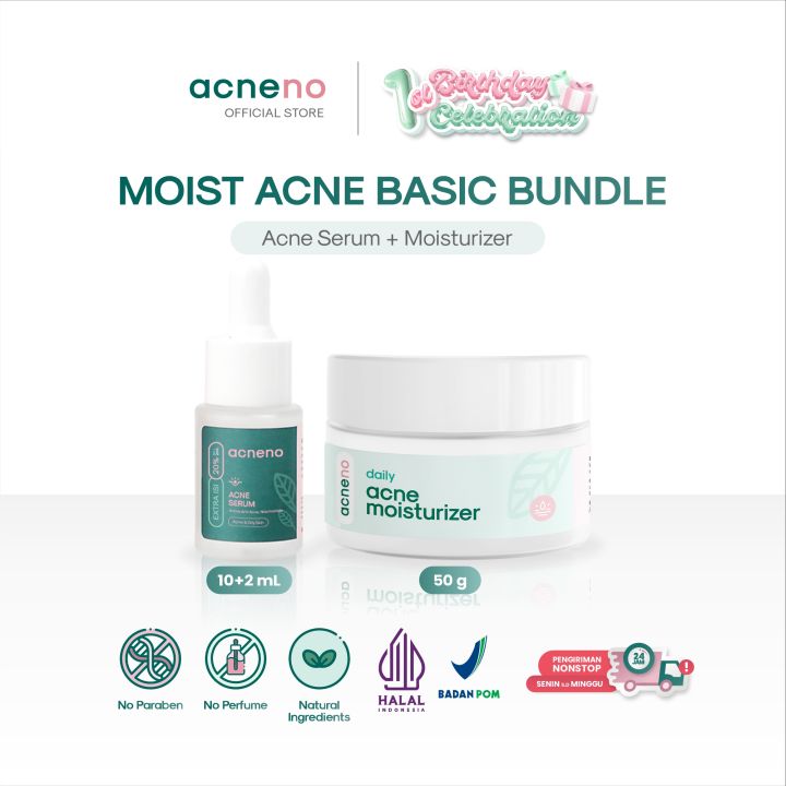 Acneno - Bundle Acne Moist Basic Paket Skincare Acne Serum 12ml & Pelembab Wajah Daily Acne Moisturizer 50g